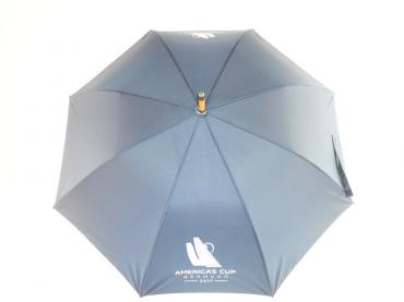 Advertising silver uv coated straight umbrella with J shape wooden handle